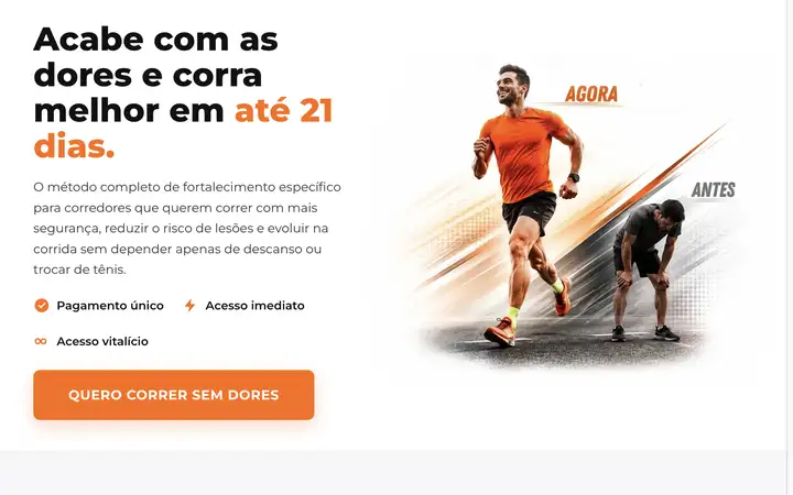 Primeira dobra da landing page de Danilo Carvalho, método de fortalecimento para corredores