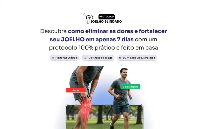 Primeira dobra da landing page Joelho Blindado, protocolo de 7 dias para dores no joelho